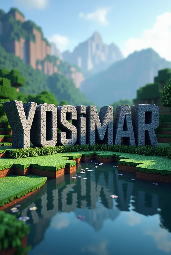 A Minecraft wallpaper with letters that say Yosimar in 3D