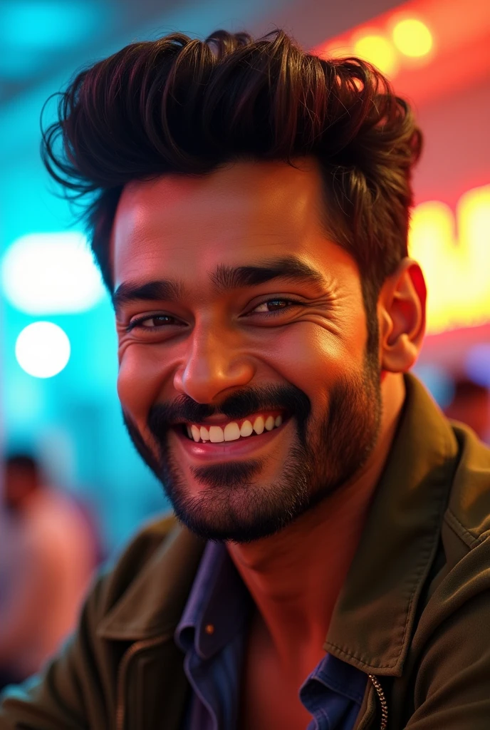 (actor vijay), a 1man with a beautiful detailed face, a charming smile, wearing trendy fashion, in a cheerful and positive mood, high quality detailed portrait, cinematic lighting, photorealistic, beautiful colors, vibrant
