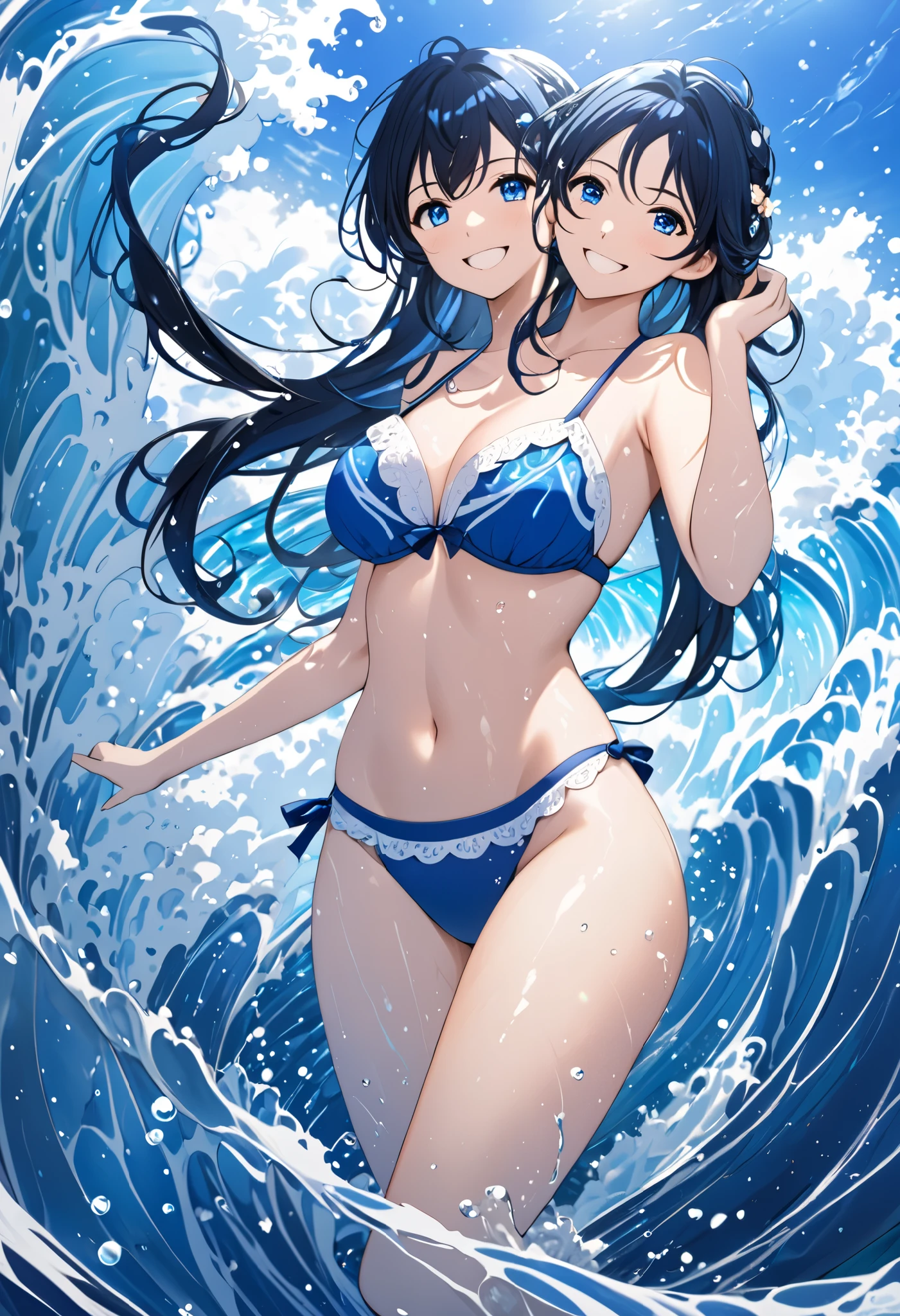 girl, Swimwear, whole body,Large Breasts, White Background, smile, Browsing Caution