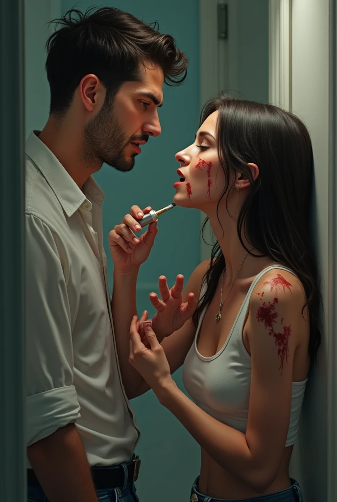 A man covering a woman's mouth, representing gender violence. The image must convey emotion and strength, with a focus on facial expressions.
Por favor, create these images with these characteristics!