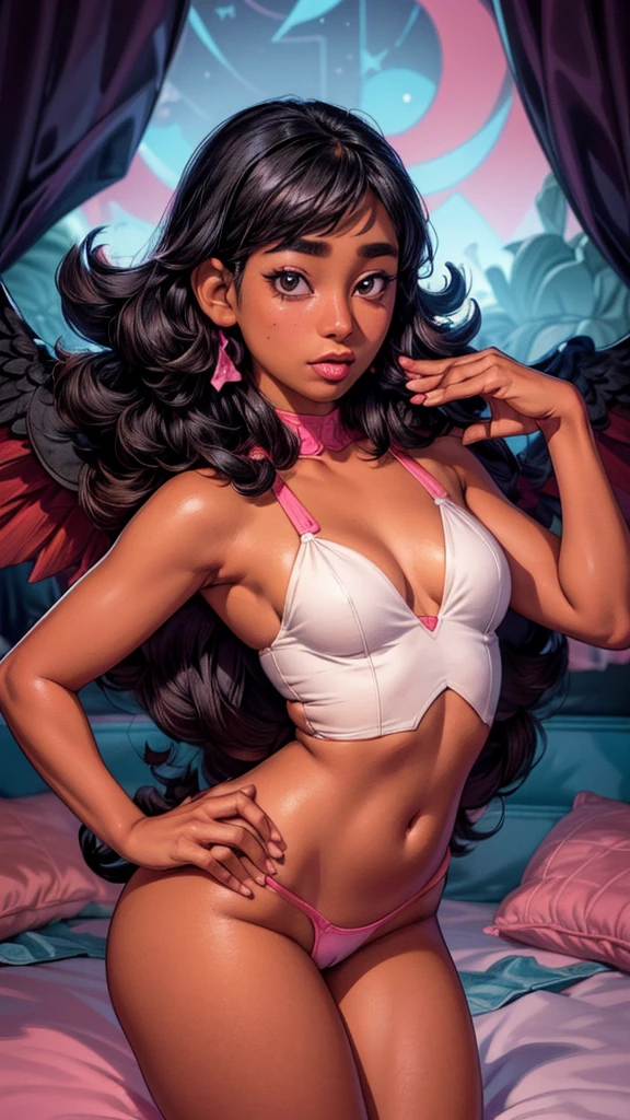 (connie maheswaran, very dark-skinned male), recording,  cheating on steven quartz universe, (( English  text lettering  "i'm a slut for black men" ,bold lettering , uhd,hdr animation, 4k,  screenshot, ultra-detailed, best quality, masterpiece,  hyper-aesthetic, hyper-absurdres)), cum, oral sex ,  big black penis,  playful sex, hyper-detailed sex, wiggling tail,  long hooked nose,black she devil leotard, fur lined leotard,  devil wings, gold arm band, whip, candle lit bedroom,  laying on bed, consensual eroticism,((perfect anatomy,  perfect  physique, perfect  hands ,sensuous lighting,seductive atmosphere, heavy breathing, licked lips, split screen,  loving whipping,  motion details, motion lines, seductive panting ,  eager cheater, erotic perspective,))heavily aroused, close-up,   tied up , nsfw