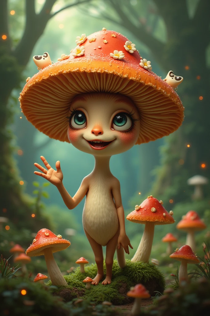 Anthropomorphic mushroom. Official Art – Charecter profile. An Award-Winning Digital Masterpiece In 4K Ultra HD, Extreme Detail And Intricate Realism. Symmetrical Face. This Concept Art Brought To Life By The Hands Of Artists Like Wlop & Artgerm In A Stunning 2D Vector Illustration.Background Is A Panoramic Vista.
