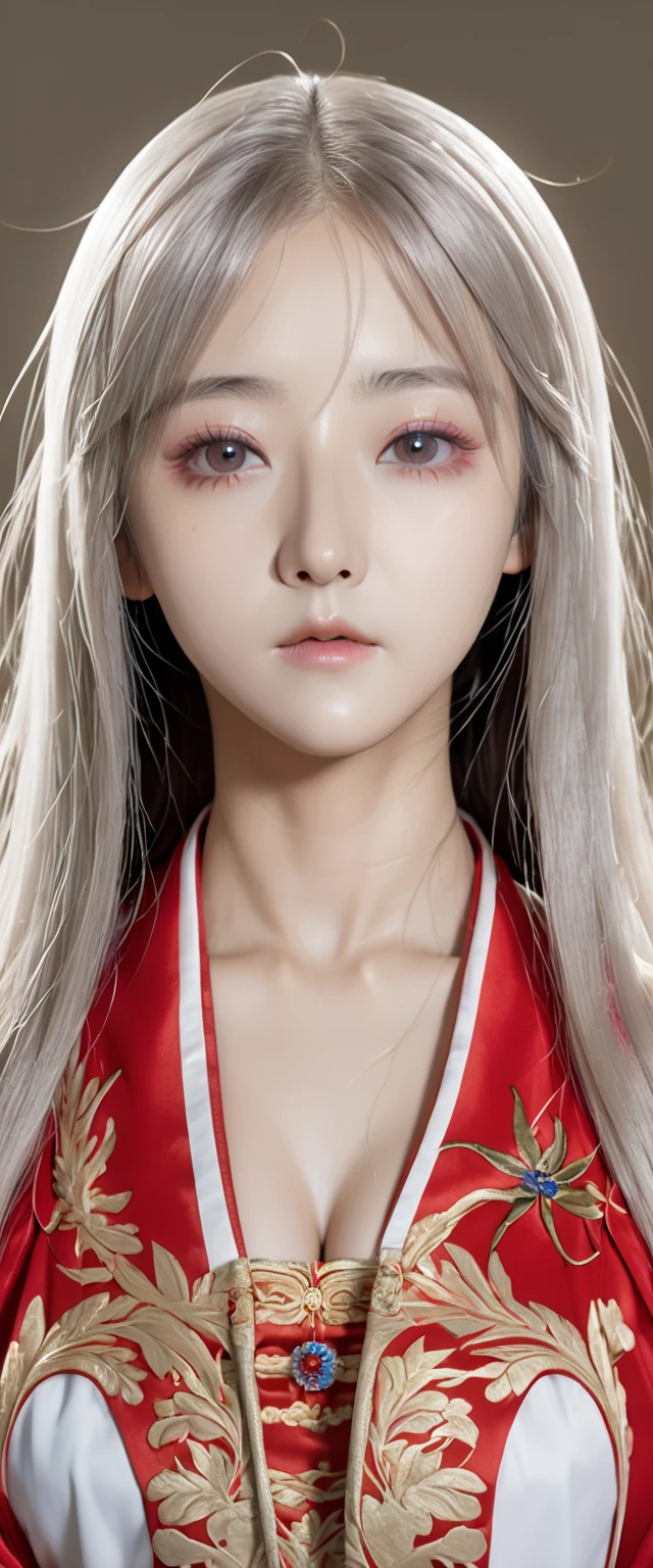 (((NSFW))),(( Masterpiece , 8k resolution , Perfect Element , Intricate Details )),((1 girl, japanese girl ,Pretty perfect.)),((White skin, Fine skin )),((White hair,Long hair)),((Small eyes,Red eyes, charming eyes )),(( close their eyes:1.2)),( big breasts:1.2,Breast groove:1.2,Round face ,compact),(Full body), lying on the bed, naked body,bare breasts , bare vagina,, both arms raised above the head,dakimakura