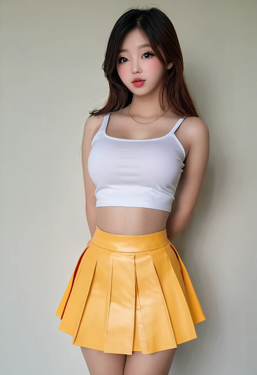 (best high quality:1.5), work of art, ((realistic, Cannon EOS 5D Mark)), (8k), extremely detailed, (High details:1.4), solo, ((HotLexi)), ((Korean Ulzzang girl with 24 years old)), ((crop top, pencil skirt)),