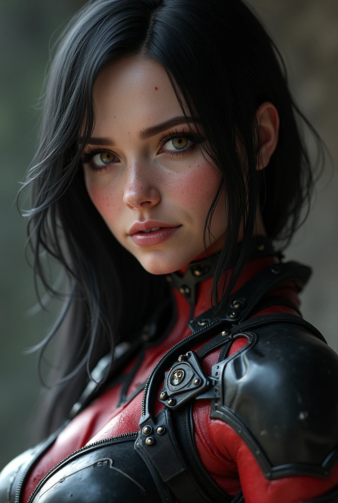 Closeup photo portrait of beautiful lady, freckles, dark makeup, muted colors, epic character composition, frontal view, atmospheric scene, masterpiece, best quality, (detailed beautiful face, detail skin texture, ultra-detailed body:1.1), diffused lighting