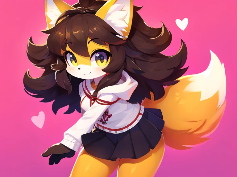 Colorful background, beautiful, very high quality, cute yellow fox girl, thick hair, detailed body, normal clothes 