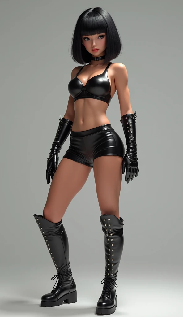 Beautiful fitness girl skinny muscular body with thigh high boots, bikini, and long gloves Cabelo curto, Cabelo loiro, Obra-prima, Boca aberta, Vista lateral, Sombra projetada, Motor Unreal,