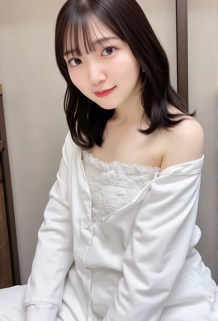 A Japanese Lady、Mother and daughter、15-year-old daughter、40-year-old mother、chum、ssmile、White background、