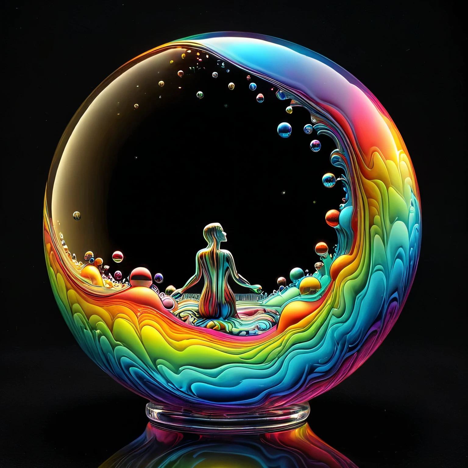A dream of optical illusions and vibrant colors shimmering, glass morphing from everything, everything reflects and shines,intricate rainbow patterns, perfectly formed symmetrical spheres and glowing reflective bubbles, attention to detail on the bubbles and spheres, rainbow rivers of color twisted in and out of translucent orbs, spilled paint and spirals of swirling color in the background, beautiful psychedelic digital art, pixel art, neon colors, 4d mandelbulb psychedelics, glass-like psychedelic landscape, intricate rainbow environment, psychedelic underwater brightness, trails of color and light, bright fluorescent colors, psychedelic vibrant colors, bright psychedelic neon colors, colorful paint drips out of the bubbles, 3D glass spheres melting into each other spilling out colors, visually disorienting, hallucination inducing, optical illusions, startling, stunning images, awe-inspiringly, best quality wallpaper, pixel assets, portrait photography, surrealism, photorealistic, hyperdetailed, glass morphism, digital art, sparkle, optical illusion, glowing light, reflection light, overexposure, god rays backlighting, depth of field, rotational symmetry, UHD, high details, high quality, super detailed, best quality, award winning, masterpieceBrilliant images of pure light emerging from vibrant colors in a dream, shimmering glass morphing out of colors, tripped out detailed patterns in all colors, perfectly formed symmetrical spheres and glowing reflective bubbles, attention to detail on the bubbles and spheres, rainbows of color twisted in and out of translucent orbs, neon fizzy liquid fills levitating orbs,and spirals of swirling colour, beautiful psychedelic digital art, pixel art, neon colors, 4d mandelbulb psychedelics, glass like landscape, intricate environment, psychedelic underwater brightness, LSD,DMT, Psilocybin, Mescaline, trails of color and light, bright fluorescent colors, psychedelic trip, fluorescent aesthetic, vibrant colors, bright neon colors