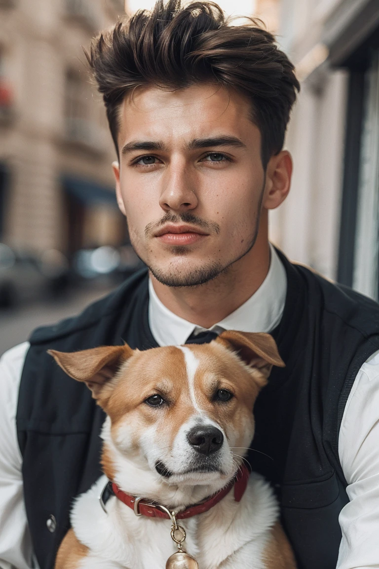 Handsome French Men, with a dog