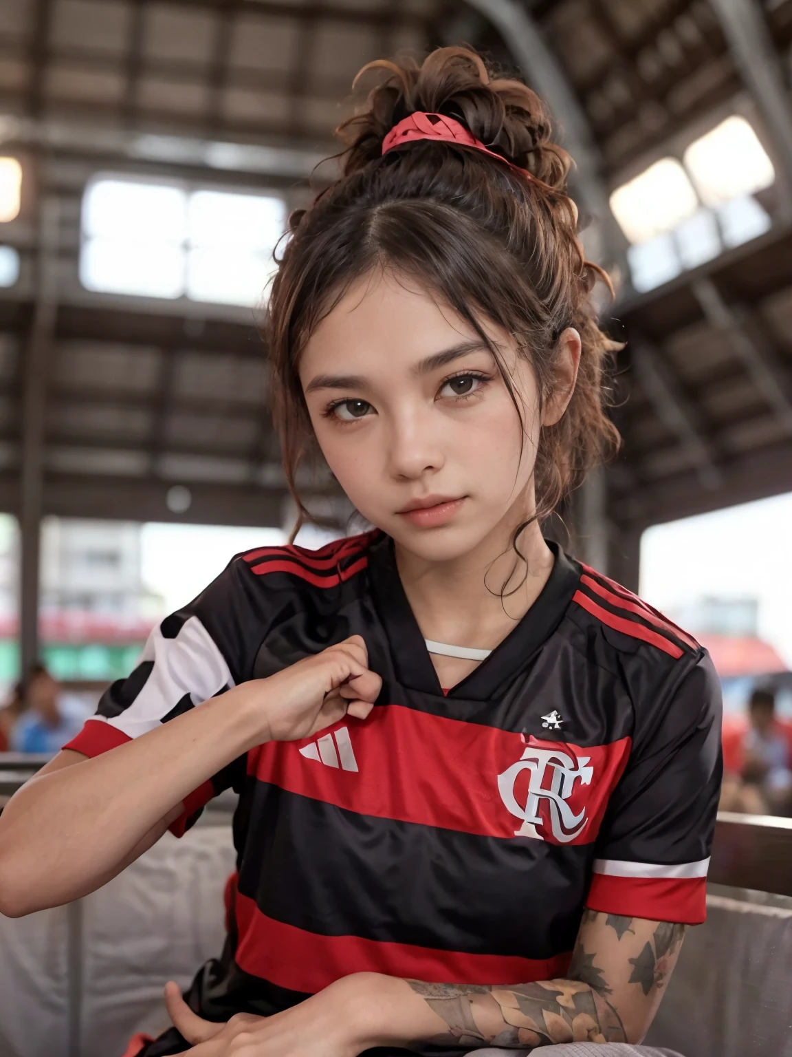 (Girl Brown) with (Jersey Flamengo Soccer)