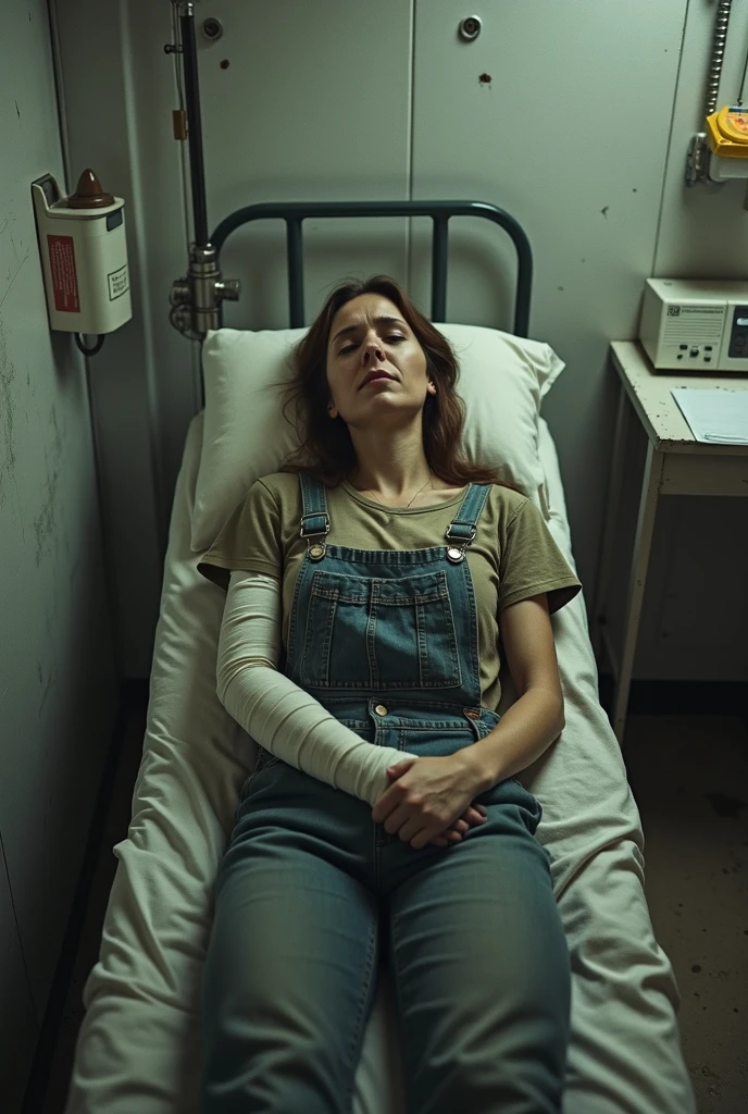 a  girl in a hospital bed, wearing a vital signs monitor, nasal cannula, and medical equipment, lying in a hospital bed, wearing comfortable black shorts, detailed face, beautiful detailed eyes, beautiful detailed lips, extremely detailed eyes and face, long eyelashes, emotional expression, photorealistic, 8k, high quality, masterpiece, cinematic lighting, muted color palette, dramatic lighting, medical setting