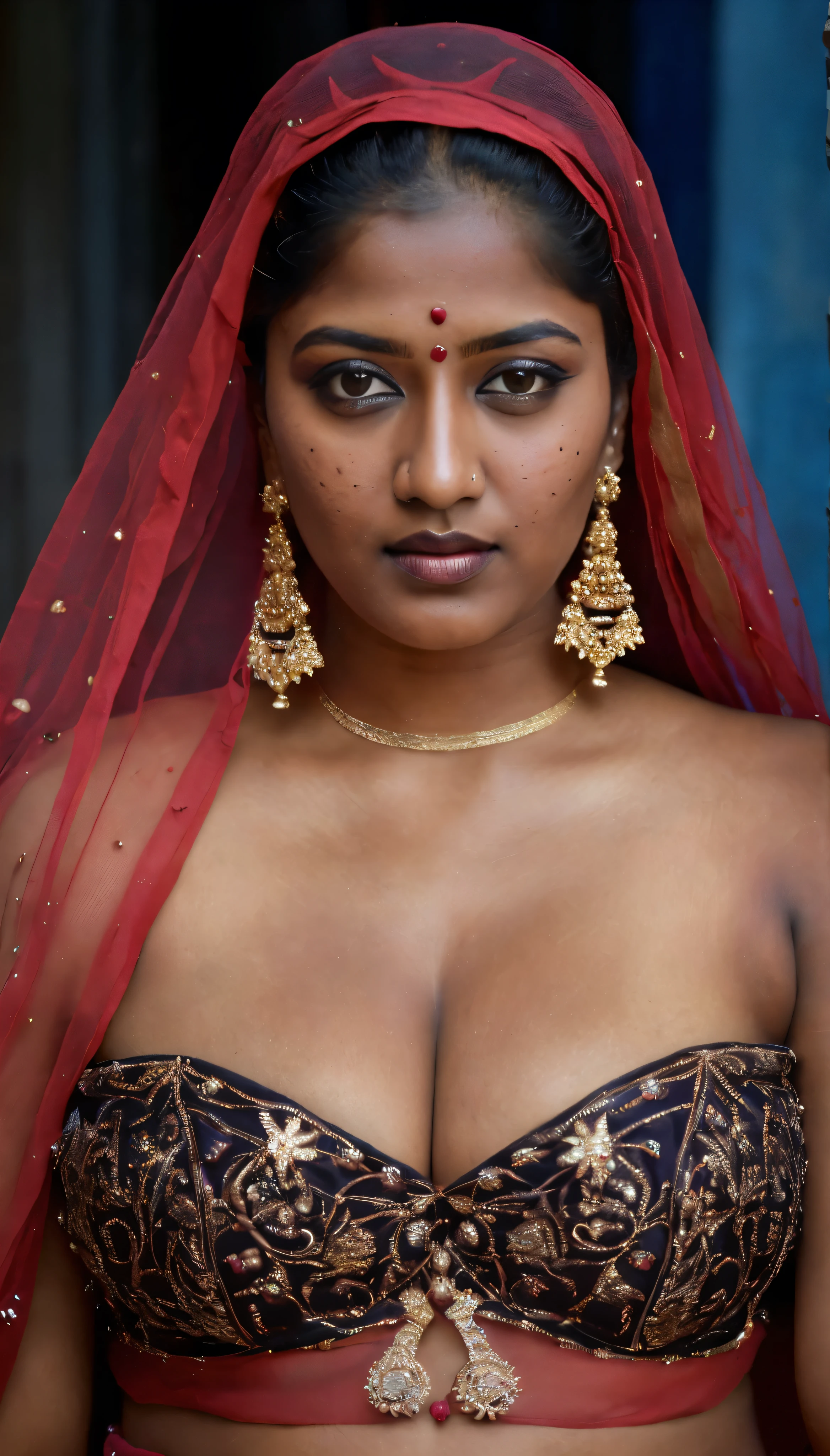 Looks like Nayanthara, fleshy thick figure, bulky figure, fleshy figure, sexy arms, sexy thighs, wide hips, chocolate mommy, intricate clothes and jewellery, black lips, sexy lips, masterpiece Portrait, Indian ethnic jewellery, (aesthetic), dusky goddess, rathidevi, kamadevi, alluring figure, sexy navel folds, beautiful hypnotizing gazing eyes, Full figured woman, heavy figure, attractive, gorgeous, stunning beauty, milf, 50 years old Woman, mommy figure, maami, Amma, desi mature aunty, attractive body, araffe woman in a gold sari posing for a portrait, chocolate skin, skin pores, sweat, incredible skin texture, wearing gold jewellery, photo of a hand jewellery model, premium ethnic jewellery, sexy woman with dark complexion, indian girl with brown skin, chocolate beauty, beautifully styled hair, traditional beauty, wearing elegant jewellery, traditional makeup, with small studded earings, indian goddess, indian, intricate thin details in gold, gold jewellery, modeling shoot, 7 0 mm portrait, dramatic lighting, cinematic colour grading, (aesthetic), erotic fantasy, aesthetic, sensual desire, insane skin texture details, freckles 0.1, high level colour grading, provoking sense of desire, Indian aesthetics, life like picture, Indian fine Art photography, insanely detailed, Indian aesthetics, sexy jiggly figure, deep juicy navel, sexy navel folds, fleshy figure queen, armpits crease,