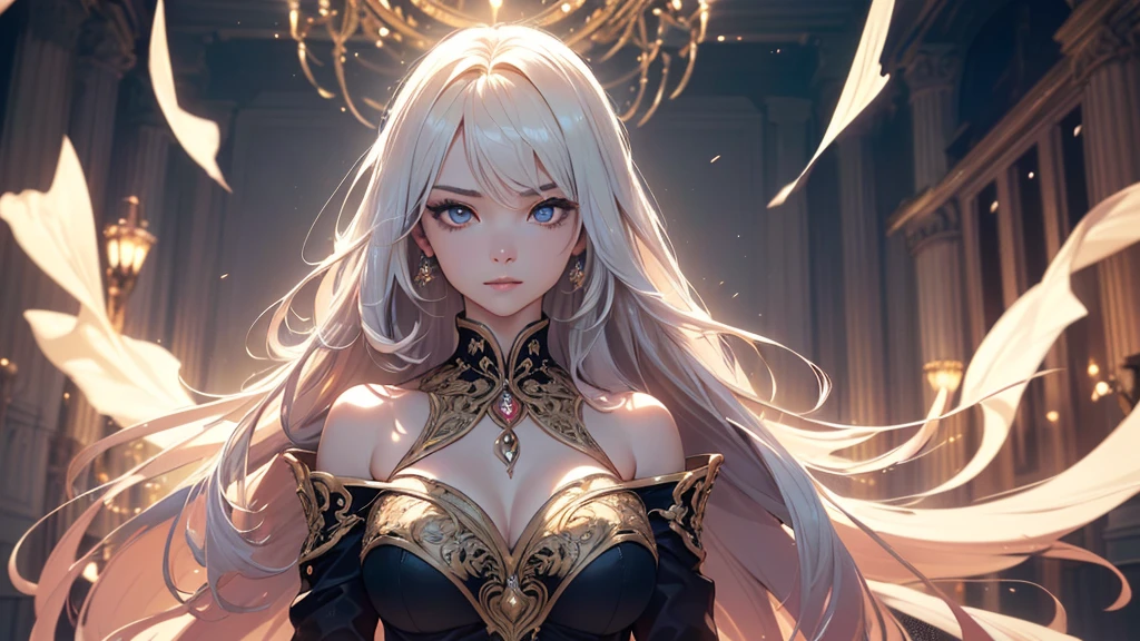 Idol style，Succubus，baby， Advanced art style，works of masters，16K，HD，Scary smile，silver hair，noble，Mink scarf，crutch，full-body shot，golden light，Advanced Cape，necklace，belt，shy，halo，Sexy figure，Lower chest，holy light，Film light and shadow，Domineering，King，arrogant，Reduce clothing fabric，，Details of the face，looking down，，perspective