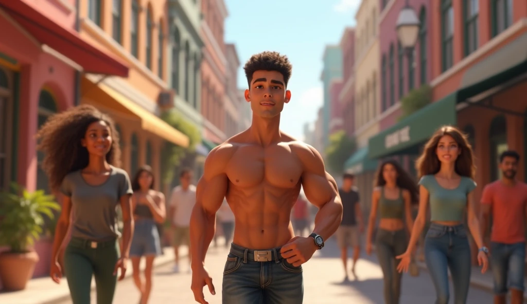 Prompt: ((1 man view from front, walking in central park looking back to the camara)) (( NAKED front fullbody)), In leng jun and norman rockwell art style, hd, 8k resolution, FULLBODY, 16k resolution, hd, fullbody, view from the floor A young man, latino, cinnmon skin, thin face, straight nose, thin lips, square chin, large black eyes, short black, wavy hair, in roberto ferri style, aesthetic slim athletic body, very tall, latino, realistic skin, gorgeous, realistic detailed tonned muscles, barefoot, perfect anatomy, muscled fitness body, 195cm tall, realistic skin, skinny realistic detailed muscles, he is NAKED, walking on central park in new york, man looking back to the camara relaxed body lenguaje, relaxed face expresion. ((side view, storbe lighting, Leading Lines composition )) background bethesta fountain central park in new york,
