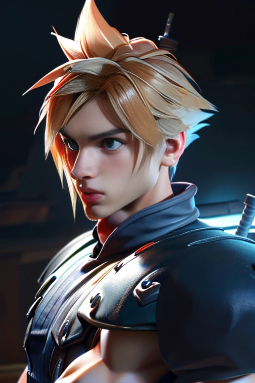 (High-definition CG), (  best quality ), (High-definition CG), (  best quality ), (Cloud Strife), (Overall view)  A cool and handsome face with a beard   ,SWAT Clothing,  Beauty, 18 years old,   Toned and Muscular ,  with a cool and handsome face ,  sharp eye