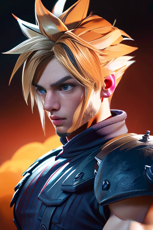 (High-definition CG), (  best quality ), (High-definition CG), (  best quality ), (Cloud Strife), (Overall view)  A cool and handsome face with a beard   ,SWAT Clothing,  Beauty, 18 years old,   Toned and Muscular ,  with a cool and handsome face ,  sharp eye