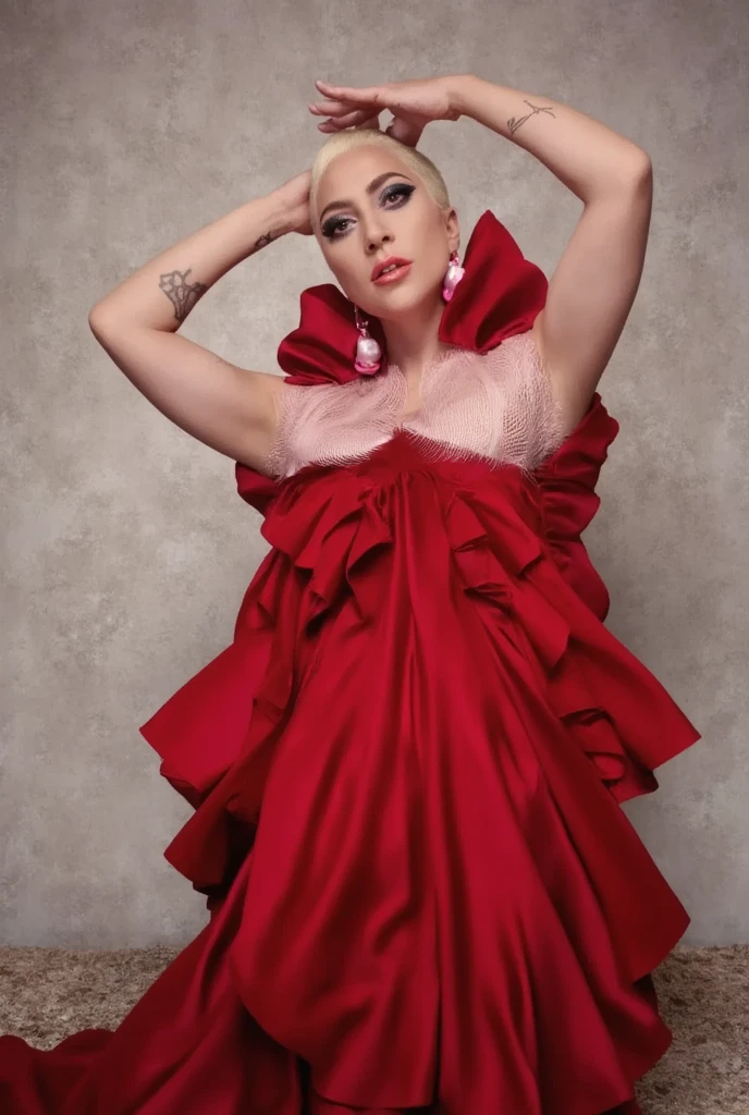 lady gaga in a red latex suit oops i did it again , christmas but make it slutty