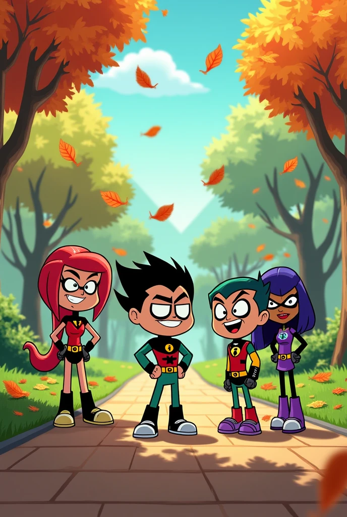  Background of a park with trees and falling leaves,  Titans Go 