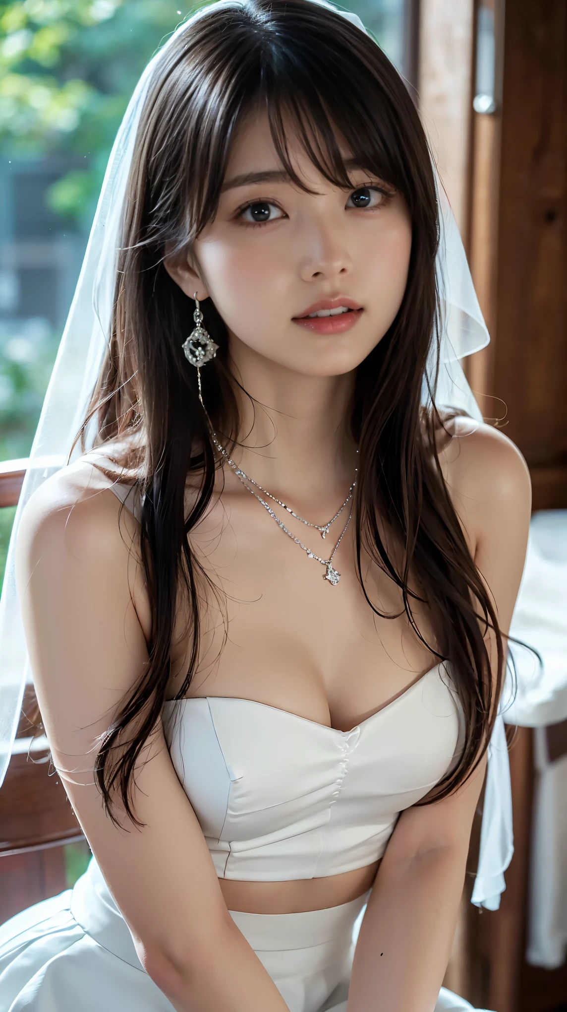 ((RAW images)),(Tabletop),(Highest quality, Realistic, In detail, High resolution, 8k wallpaper),(Super Detail),((So delicate, so obscene and so beautiful)),Focus on the characters,Dynamic Angle,looking at onlookers with an intensely lewd gaze,((alone)),Are standing,((Extremely obscene whole body)),((A naughty princess wearing a gorgeous ball gown wedding dress with a voluminous skirt)),((Beautiful bride with a cute smile)),Detailed, Cute smile and eyes,Jewel-like eyes,((Very long and voluminous hair)),Gorgeous embroidery and lace,((Gorgeous corsage)),See through,(Gorgeous Jewelry Ornaments),Luxury Hair Accessories,Gorgeous jeweled tiara,Gorgeous frills,((Very lewd face and huge breasts)),indoor,extremely obscene church wedding,((Extremely obscene whole body)),Hoop skirt,crinoline,very long wedding veil,(((a mix of a bejeweled wedding dress and a luxuriously embroidered rococo ball gown))), (((Very obscene and huge breasts bigger than her face.:1.99))), ((Beautiful golden ratio obscene face)), ((Little beautiful bride, Very naughty wedding dress)), ((Her breasts overflowed from the dress, which was so obscene that it attracted attention from everyone around her.:1.25)),((((Extremely accurate anatomy)))),