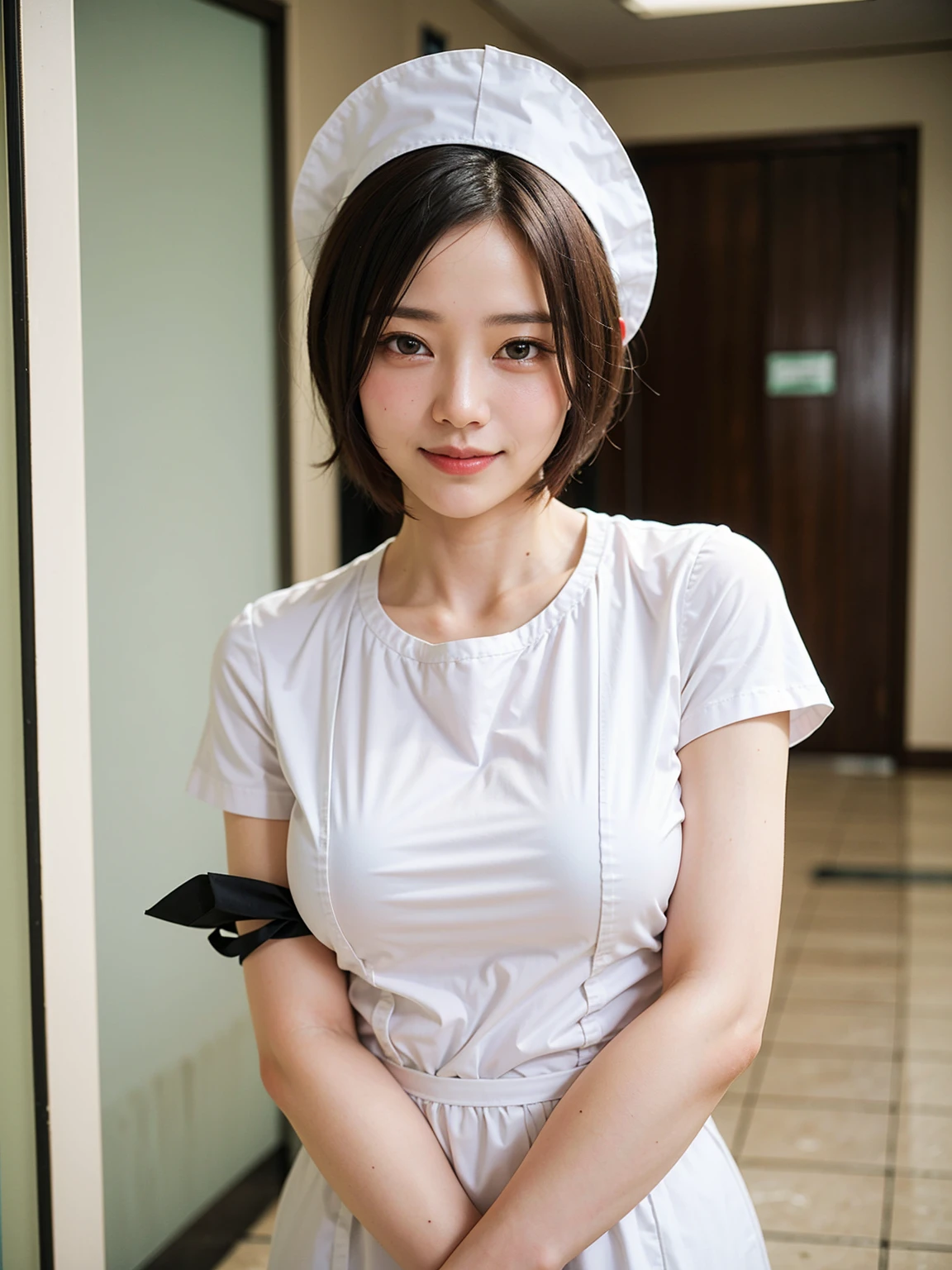 (realistic, photo-realistic:1.37), (masterpiece), (best quality:1.4), (ultra high res:1.2),(RAW photo:1.2), (sharp focus:1.3), (face focus:1.2), 

(1girl wearing detailed nurse and nurse cap:1.4), (spread legs), (from side:1.3), (hospital:1.5), plump, BREAK,
(medium breasts:1.27), (laugh:1.1), (brown bob cut:1.3), scenery, (20yo),  (cute),  photon mapping, (spot lighting), Evening, finely detail, vibrant details, hyperrealistic, (NSWF:1.5)