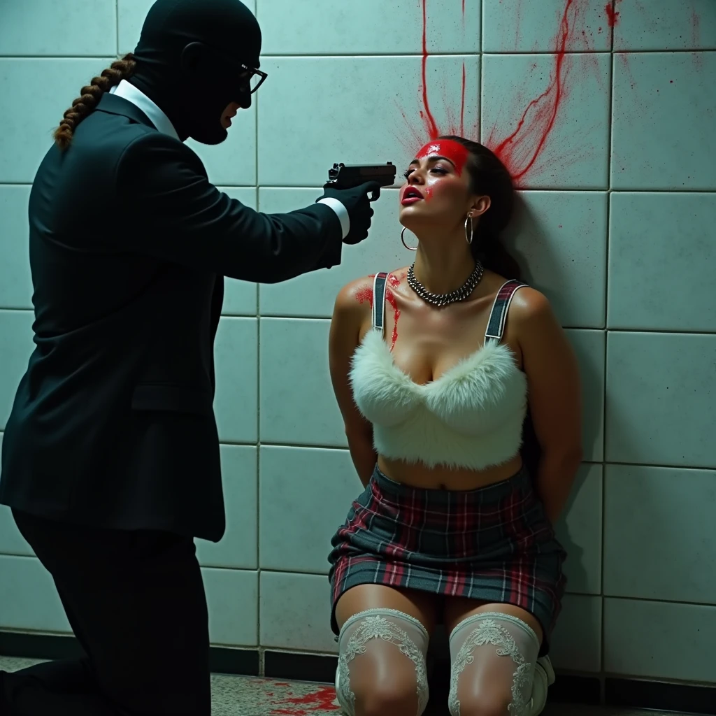 korean naked girl, (behind corpse, surgical mask), multiple girls, holding knife, stabbing, leather gloves, woman on top, room full of blood, trucker hat, holding knife, leather gloves, behind corpse, blood splatter, long bangs, night, mass murderer, robbery, in the house, dark atmosphere, cinematic lighting, atmospheric realistic