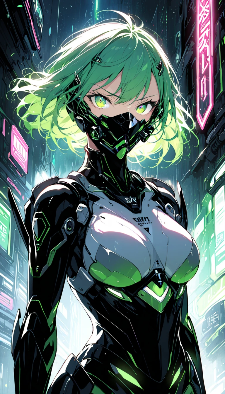 a young woman with bright green eyes, detailed facial features, tentacles, pulsing and flexing, demanding attention, sci-fi, detailed, cinematic lighting, dramatic colors, 8k, highres, realistic, photorealistic