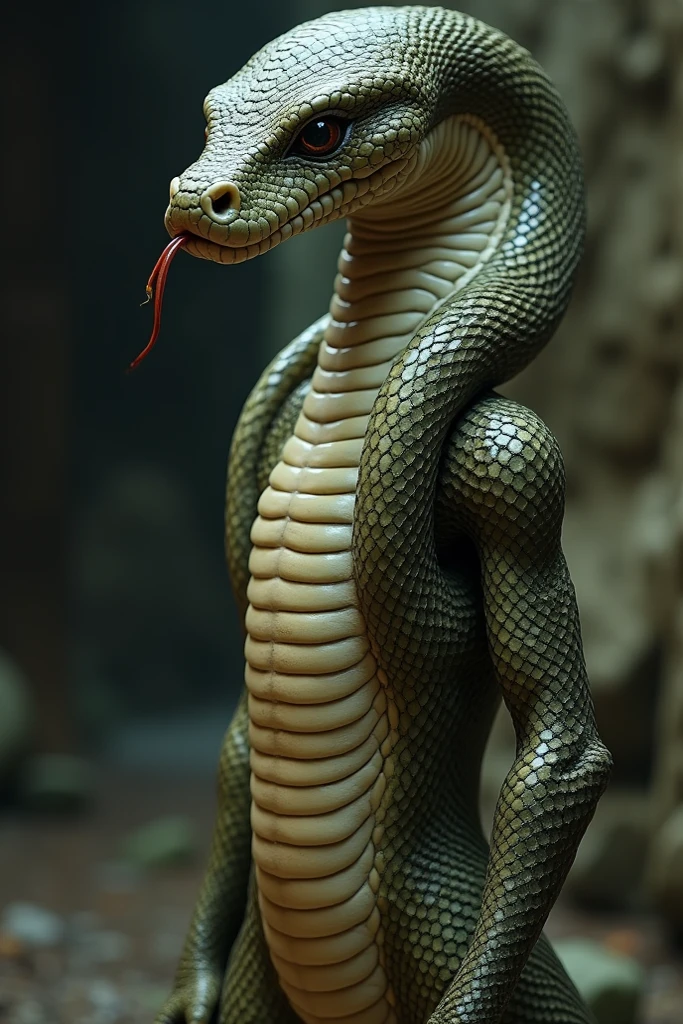 Male python naga lamia, very big tail, very long tail, thick and huge tail (at least 5 metrs), beautiful body. Without legs, no humans