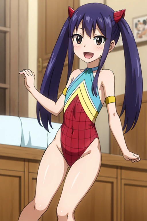 1 girl, (solo), ((amanogawaki)), best quality, highres, high quality, 8k, HD, super detail, anatomically correct, UHD, accurate, (masterpiece:1.2), (high quality:1.0), (ultra detailed), (Front View), Brat, (Black Leotard), Adolescent, Looking At Viewer, Smug Grin, (no background)