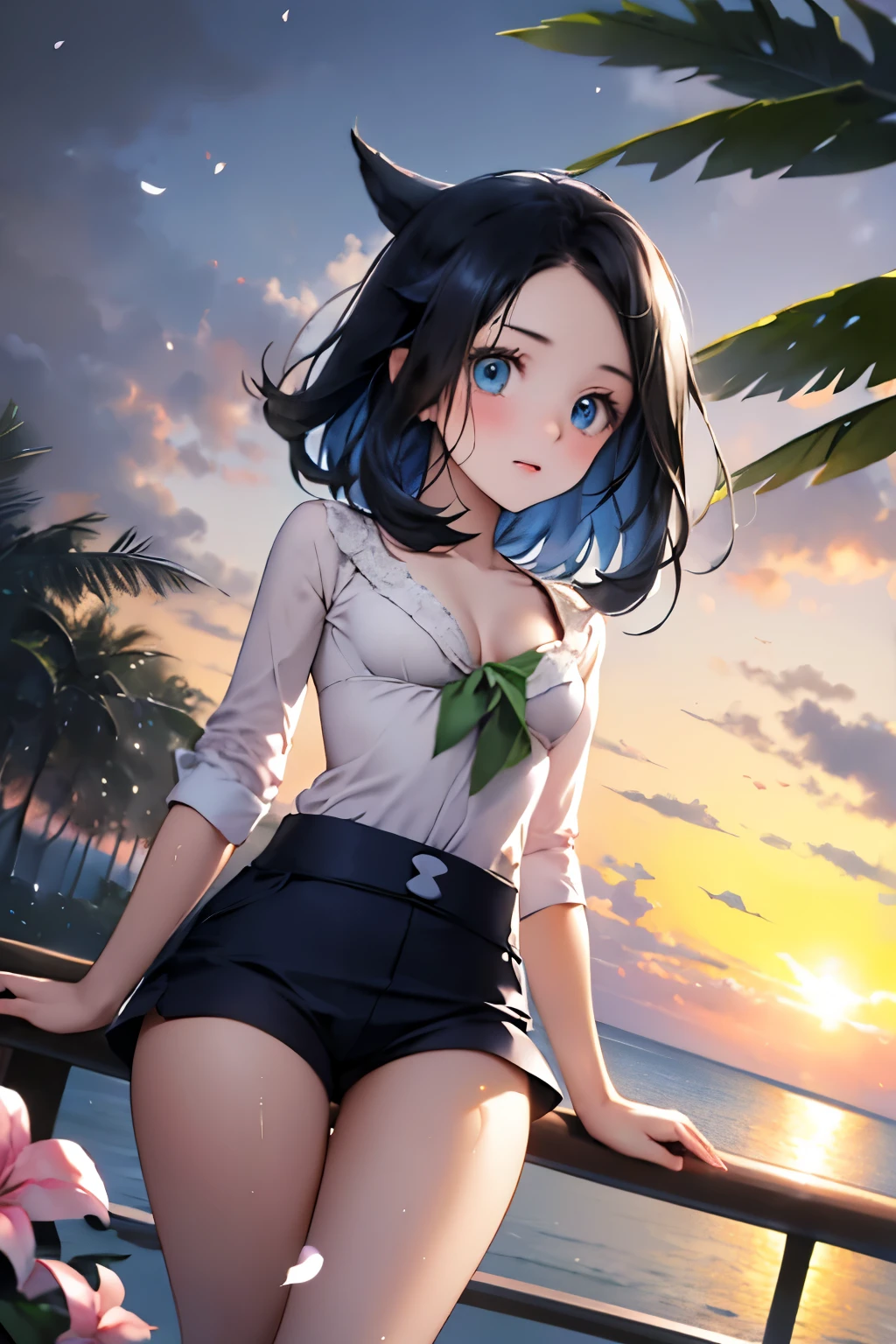  (masterpiece,  best quality,  8K ultra-high resolution :1.4), ((Pokemon Rico )), (tropical,  beachside, flower: 1.4), 12yo, Pokémon,  Written Boundary Depth, Film focus,  angle from below,  sitting, Emotional composition, Emotional engine full throttle BREAK Young and かわいい girl, Slender body,  flat chested, Provocative, ((shy)), Expressions of affection, Extremely Detailed and Shiny Skin ,sweat,   topless, exposed breasts,  shorts, wet and shiny thighs , 完璧なPokemon Rico トップブレイク
, ((wind, detailed in the wind, petals dancing in the wind))
BREAK
ultra detailed crystal eyes, Sparkling jewel-like eyes