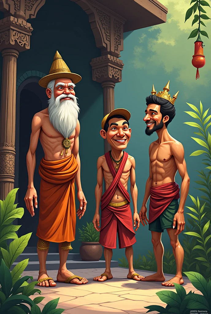 a caricature of a character from Greek mythology,another of Christianity, another from Hinduism and another from indigenous mythology All on the same sheet but different characters 