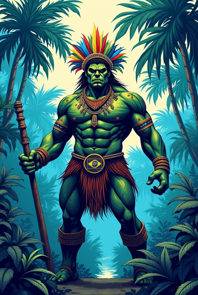 NSFW (nude) (male with a huge tiki mask and penis) full body, standing on a deserted beach