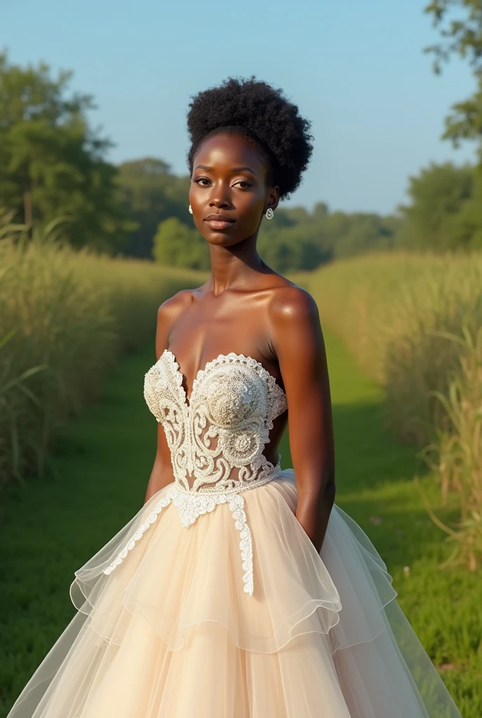 African Goddess, 1girl, she has a jiggly fat round belly, voluptuous body, RAW, Analog, Nikon Z 85mm, Award Winning Glamor Photo, ((Best Quality)), ((Masterpiece)), ((Realistic)), 18th Century, Vintage Image, Gorgeous Dressed French Girl, See Through Lace Dress and Corset Yi, 21 years old, hazel eyes, innocent , petals in the air, freckles, intricate detail, very detailed, sharp focus, digital render, professional, 4k, artstation, artgerm, spring blossoms, divine light, hand model, attractive blue eyes, exquisite, innocent, high resolution, detailed facial features, high detail, sharp focus, smooth, aesthetic, very detailed, photo_\(ultra\), realistic, realistic, postprocessing, maximum detail, roughness, real life, hyper realistic, photorealistic, photography, 8k uhd, photography, SEMI-SILHOUETTE light, russian face, octane rendering,