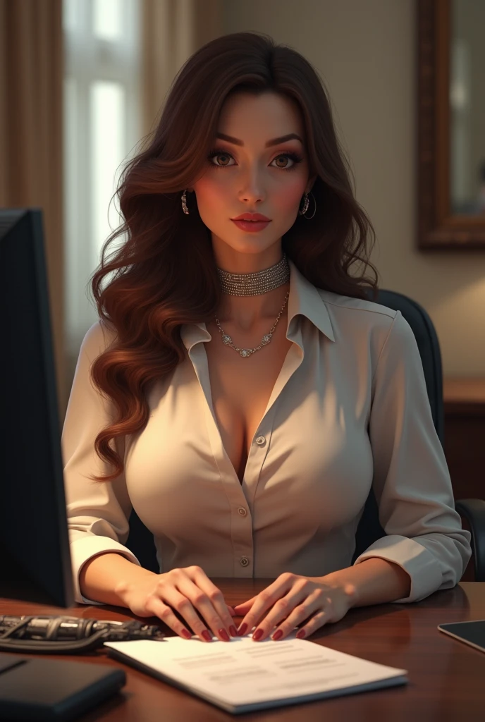 sexy scretary, professional clothing, white blouse. cleavage, sultry, sexy, naughty, office setting, ultra high def, 32k, --auto --s2