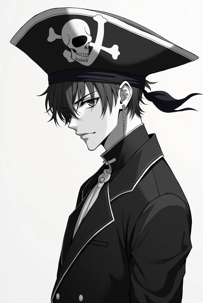 Straight short black hair, green eyes, pale skin, looking at the viewer, cross necklace, black trench coat,black homburg hat, white gloves, male