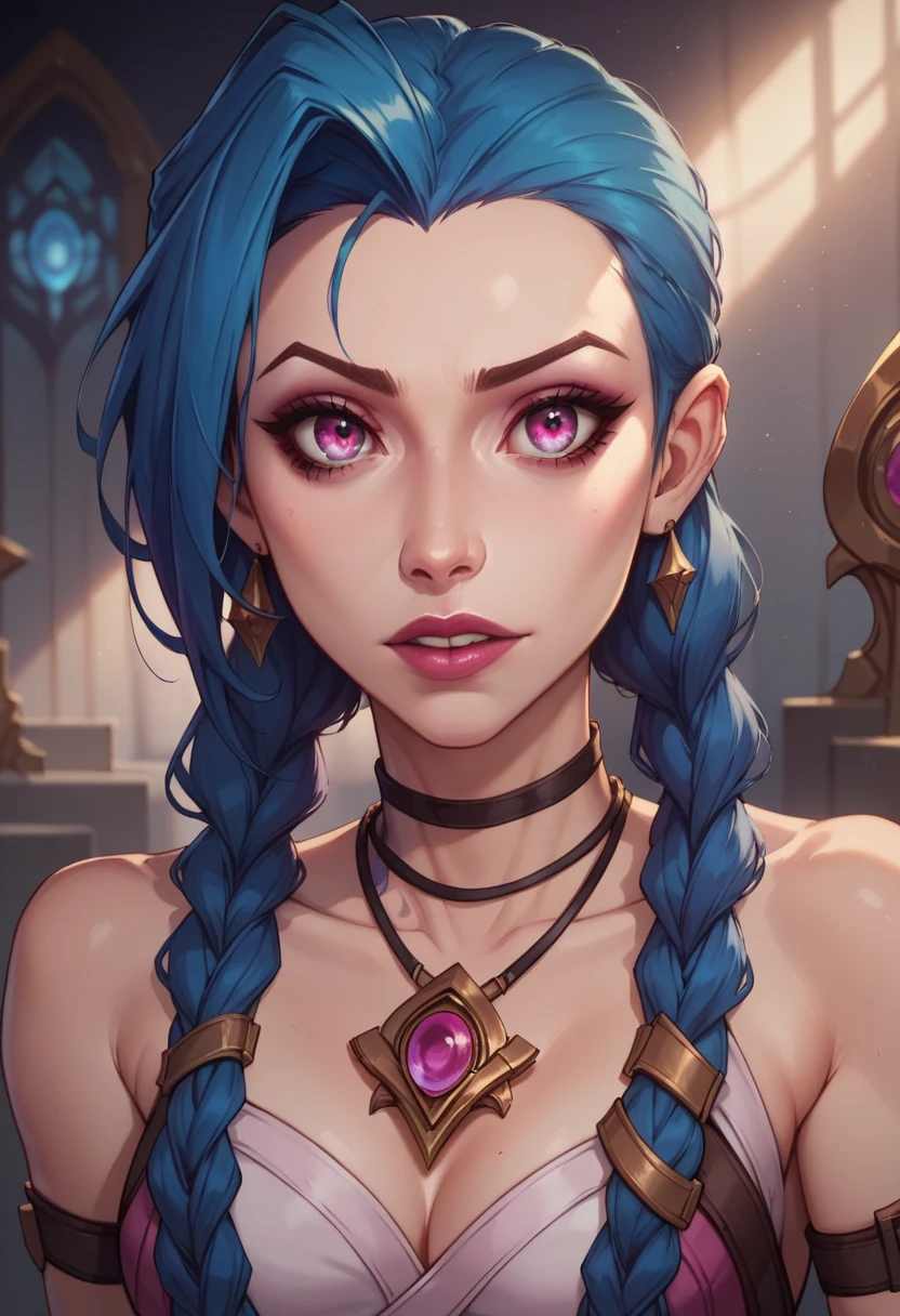 score_9, score_8_up, score_7_up, 1girl, High resolution, Very detailed, perfect lighting, beautiful detailed eyes, ((masterpiece,Best Quality)), absurdities, Alone, Realistic image of Jinx from league of legends arcane