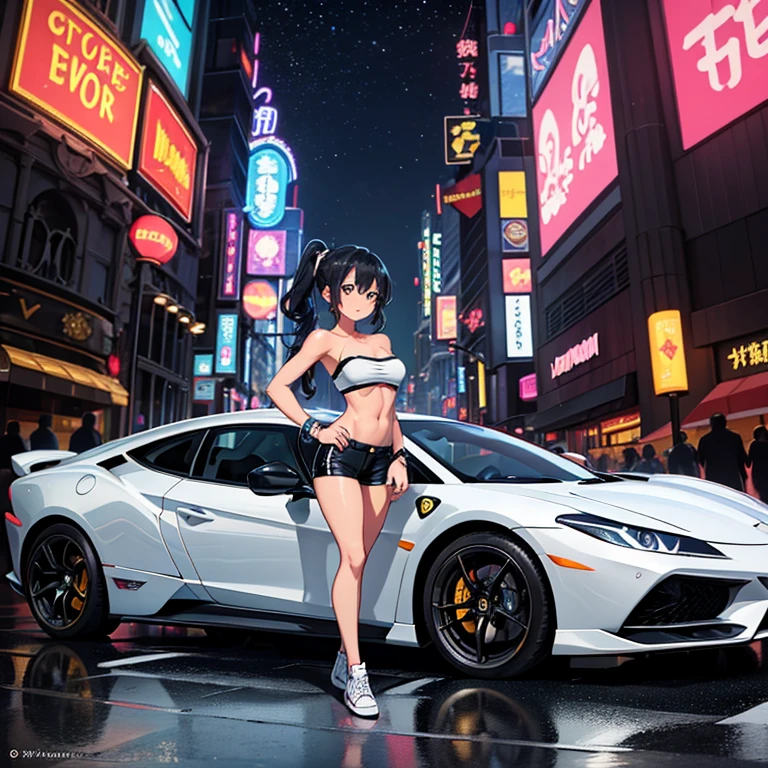 Drive a Lamborghini、Hatsune Miku in a bikini、Large Breasts、Night view、smile