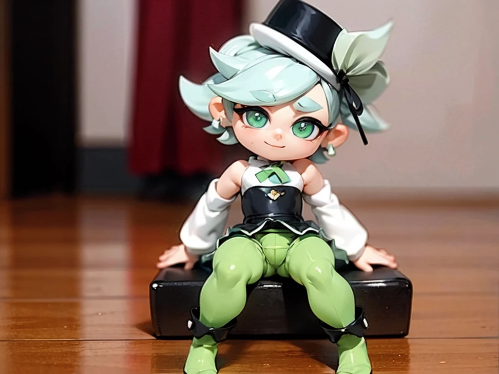  High Quality,Marie, sit on bed,Green tights,Leg spread, full body is shown