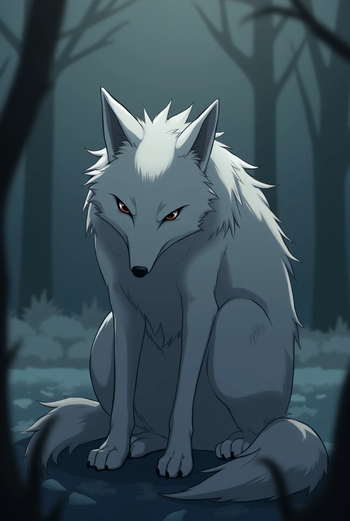 death (puss in boots), female:2, feminine, wolf, canid, fluffy, crawling, on all fours, night, forest, claws, paws, long hair, black sclera, red eyes, tail, front view, seductive pose, naked, white body, black fur, black fur, grey fur, forest, moonlight night,
BREAK,
(by fumiko, by hyattlen, by hioshiru), (intricate, high detail,
masterpiece, best quality, 8k)
