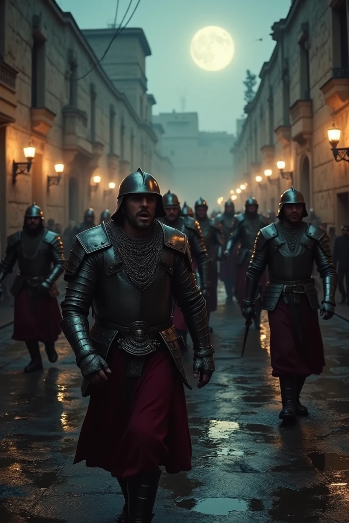 arafed image of a man in a hat and armor standing in front of a crowd of soldiers, cyberpunk dark fantasy art, that we would see in the essoldo, symmetrical dieselpunk warrior, widescreen shot, gray men, aztec fantasy, black and white matte painting, exterminatus, steampunk world spikes --auto --s2