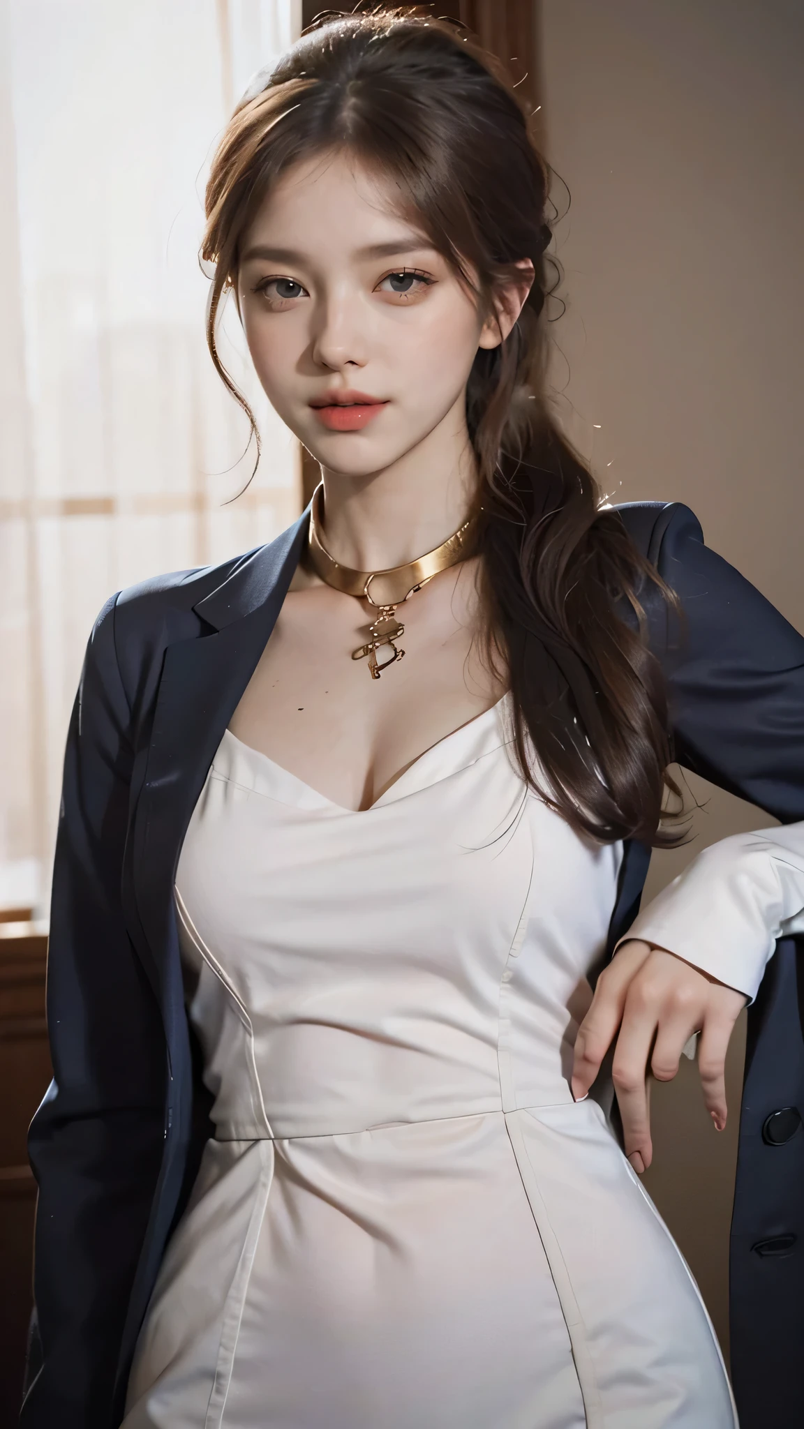 (8k,RAW Photos,Like the picture:1.45),masterpiece,Highest quality,wonderful,(セクシーなMature Woman:1),(Mature Woman:1.3), (2 woman.1.3)、(((very, very大きい)))、(((Extremely lewd and very huge boobs)))、(((Very deep cleavage)))、Hyper Real、In the lounge of a luxury hotel、A beautiful and dignified smile、Beautiful white skin、Beautiful, delicate and precise skin texture、With long, fluffy, beautiful brown hair(ponytail:1.35)、Beautiful Japanese Women、(Big Ass)、Thick thighs、Bright red lips、Gold earrings、Gold bracelet、Gold Necklace、{Charcoal gray suit(White blouse)},