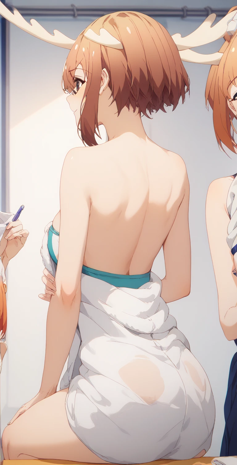 shikanoko :A girl in just a towel spying on her brother in his room 