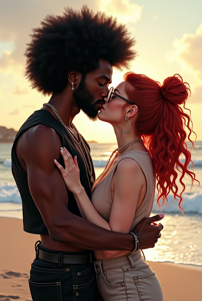 In a celestial landscape, four people dressed luxuous, they are all darkskin, (((two darskin men and two darkskin woman))), (((two young darkskin long dark hair duke:1.3))), (((one darkskin ginger hair pregnant1.5 woman))) and (((one short brown hair woman))), (they are two différent and separate couple1.2). (Two couple of four people:1.2). The first couple is a darskin duke long dark curly hair with a ginger long hair pregnant woman. The second couple is a darkskin duke curly dark hair with a short brown hair woman, (((ginger hair woman is pregnant and darkskin:1.5)))
