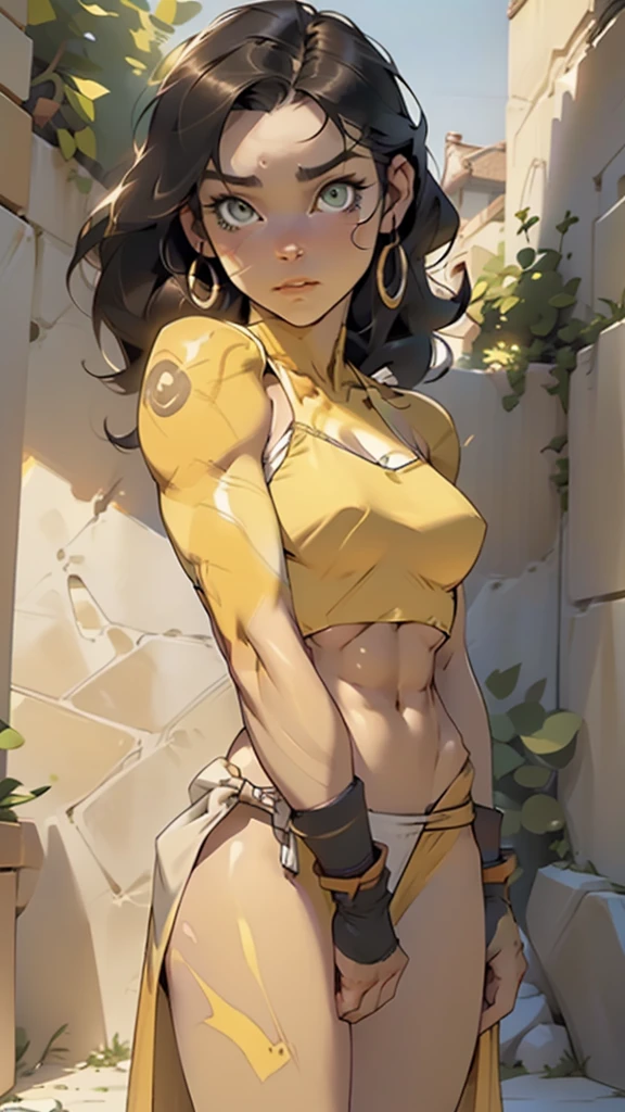 orc, orc girl, dark skin, mature orc girl, abs, toned,  long black hair,  heavy armor outfit, bikini armor, erotic expression, large breasts,((loincloth)),

(very yellow skin,yellow colored skin,(yellow colored skin),yellow skin,yellow face)

muscle legs:1.5,muscular thighs:1.5,muscular girl:1.5,muscular:1.5,feminine and muscular,((ABS:1.5)),arm muscle:1.5,Strong physique,bulky:1.5

(dynamic pose:1.0),(centered,scale to fit dimensions,Rule of thirds,cowboy shot),

desert scenery:1.25,((stones scenery)),

((best quality)), ((masterpiece)), (detailed), Realistic Shadows, Detailed skin, Very detailed, highly detailed face, Perfect face shape, Perfect lips, Perfect nose, Correct beautiful eyes, Watching Viewer, Best Quality, (nsfw:0.5), ((flat chested, flat stomach, baby face)), (intense colors), ((3d)),

