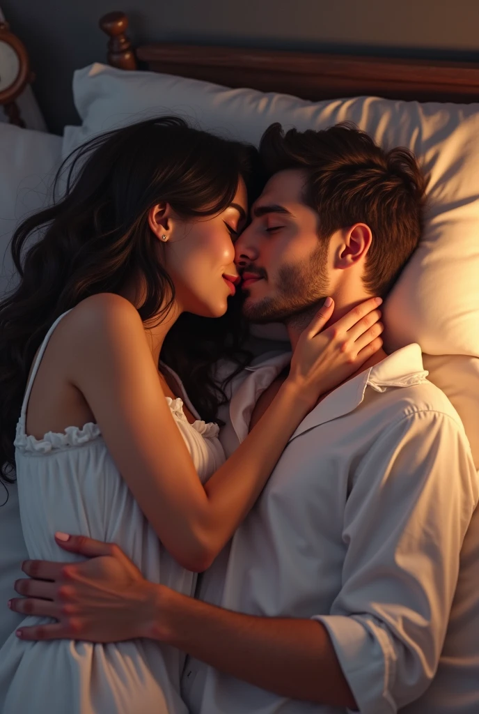 there is a man and woman laying on a bed together, couple on bed, lovely couple, laying on a bed, couples portrait, lovers melting into bed, couple, photoshoot, couple portrait, home photography portrait, couple pose, happy couple, laying in bed, photo shoot, laying back on the bed, photo taken with nikon d750