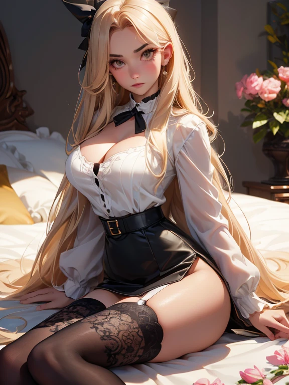 long leges，blackstockings，long whitr hair，Bigchest，photorealestic，Beautuful Women