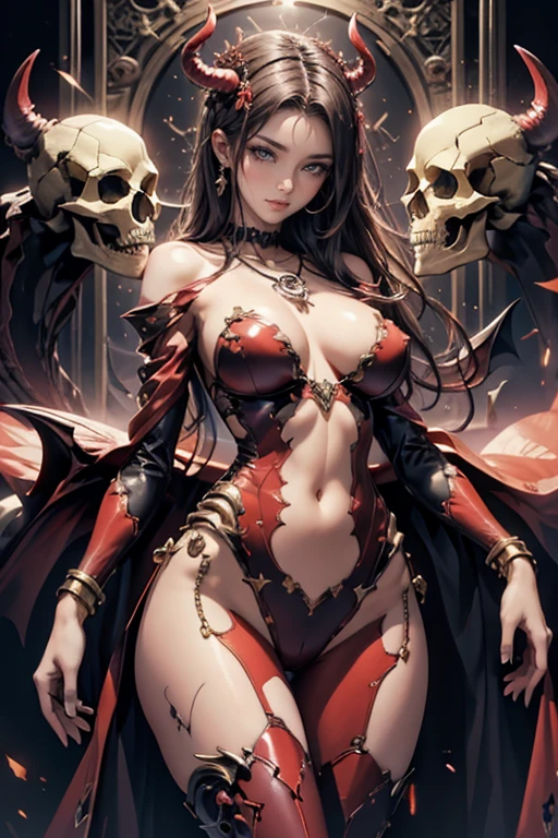 A Strawberry, ((Masterpiece, top quality, high resolution, highly detailed CG unified 8K wallpaper)), (huge stunning goddess shot, very hot and sexy, jaw-dropping beauty, perfect proportions, beautiful body, slim body beauty:1.3), (dynamic pose, dynamic composition),(demon skull head necklace:1.5),