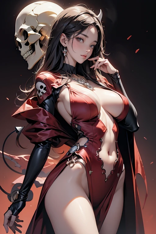 A Strawberry, ((Masterpiece, top quality, high resolution, highly detailed CG unified 8K wallpaper)), (huge stunning goddess shot, very hot and sexy, jaw-dropping beauty, perfect proportions, beautiful body, slim body beauty:1.3), (dynamic pose, dynamic composition),(demon skull head necklace:1.5),