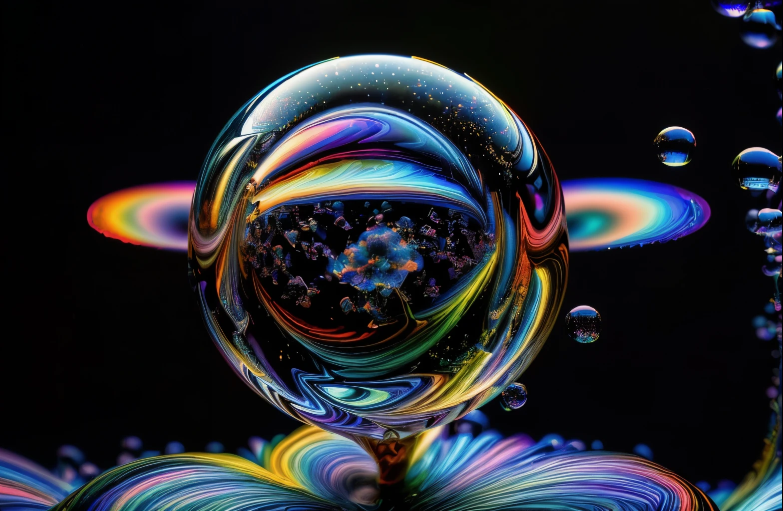 An image of light emerging from colors in a psychedelic dream, shimmering glass morphing out of colors, trippy vibrant colors, perfectly formed beautiful reflective bubbles, attention to detail on the bubbles and spheres, beautiful psychedelic digital art, pixel art, trippy colors, 4d mandelbulb psychedelics, glass like psychedelic landscape, intricate rainbow environment, psychedelic underwater brightness, neon colors, bright fluorescent colors, psychedelic trip, fluorescent psychedelic aesthetic, psychedelic vibrant colors, bright psychedelic neon colors, paint splattered backgrounds,swirling spirals and vortex, bright vibrant colors popping out from 3d glass spheres, Pixel Assets, Portrait photography, surrealism, Photorealistic, Hyperdetailed, Glass Morphism, Digital Art, Sparkle, Optical Illusion, Glowing Light, Reflection Light, Overexposure, Backlighting, Depth Of Field, Rotational Symmetry, UHD, High Details, High Quality, Super Detailed, Best Quality, Award Winning, Masterpiece