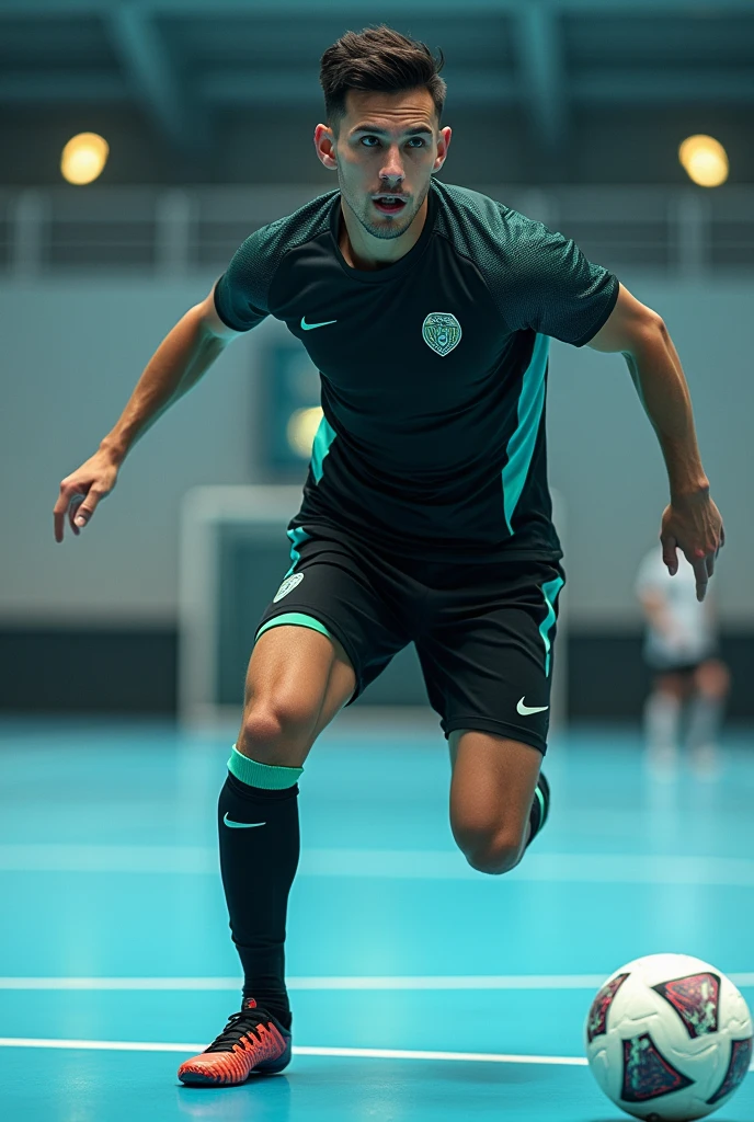 Blue yellow and green futsal uniform